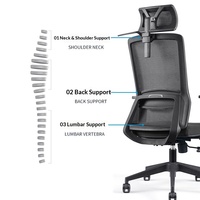 Chaise de bureau ergonomique moderne pivotante pour ordinateur, avec dossier en maille respirante en forme d'arc, hauteur réglable, structure métallique et appui-tête