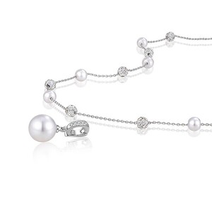 Collier pendentif perle pour femme en argent 925, perle ronde blanche de qualité AAA, forme boule, solitaire, pour usage quotidien - Product Image 4