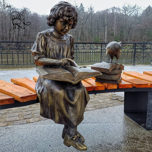 Escultura <span class=keywords><strong>de</strong></span> Bronce Decorativa <span class=keywords><strong>de</strong></span> Jardín <span class=keywords><strong>de</strong></span> Arte Moderno BLVE, <span class=keywords><strong>Abuelo</strong></span> y Niña <span class=keywords><strong>de</strong></span> Tamaño Real Leyendo un Libro, Sentados en el Banco - Product Image 3