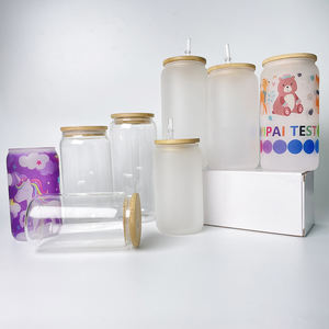 Entrepôt USA Canettes de bière en verre avec couvercle en bambou et paille Canette de soda à sublimation pour eau, vin, bière, cocktails et boissons mélangées - Product Image 4