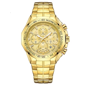 Montre chronographe pour homme, bracelet en acier inoxydable doré, affichage 24H, calendrier multifonction, étanche, montre-bracelet sport et affaires - Product Image 2
