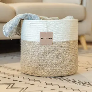 3-Pack Wholesale Beige Bins Organizer Bookcases Shelving Stylish Durable Containers Woven Cotton Rope Basket Cube Storage Bakset