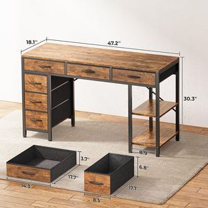 Bureau d'ordinateur moderne en bois SENYU avec tiroirs de rangement et étagères ouvertes pour poste de travail à domicile - Product Image 2