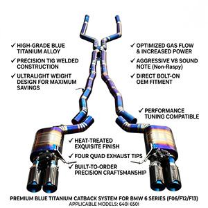 ท่อไอเสียแบบ catback valved ไทเทเนียมเผาไหม้ ved สีน้ำเงินสำหรับ BMW F06 F12 F13 640i 650i N55เครื่องยนต์ N63ใส่โดยตรง - Product Image 1
