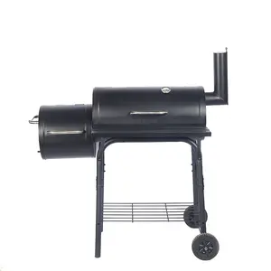 Grote Outdoor Draagbare Achtertuin Houtskool Bbq Grill Offset Roker Combo Met Wielen Temperatuur Tafel