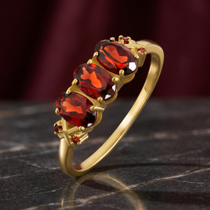 Gourik Brilliant Cut Natural <b>Garnet</b> Red Diamond Gold Plated 925 <b>Silver</b> Multi Stone <b>Ring</b> Engagement Anniversary Gift Women's Fine - Product Image 2