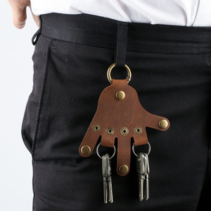 <span class=keywords><strong>Porte</strong></span>-clés rétro en cuir en forme de main, organisateur de clés multi-poches, breloque de sac en cuir marron, <span class=keywords><strong>porte</strong></span>-clés en cuir PU, cadeau - Product Image 2