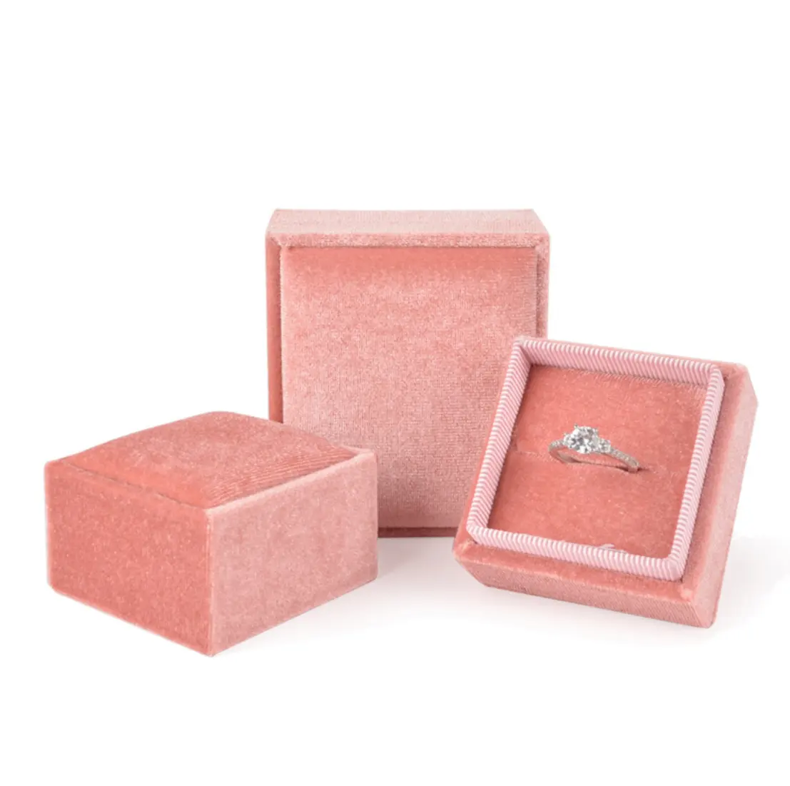 2020 custom logo stock suede ring necklace jewelry luxury box package gift jewelry velvet pink ring box