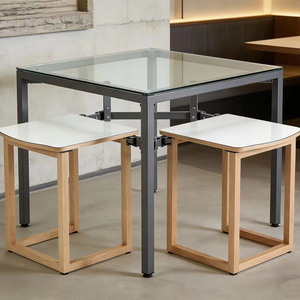 Vente flash : Ensemble de table à manger carrée en <span class=keywords><strong>verre</strong></span> 3 pièces avec 2 chaises en bois et métal - Product Image 1