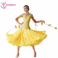 B-19543 Personnalisé Haute Qualité Salle De Bal Robe De Soirée Haut De gamme Jaune Longue Valse Robe Lisse Moderne Robe Pour Concours