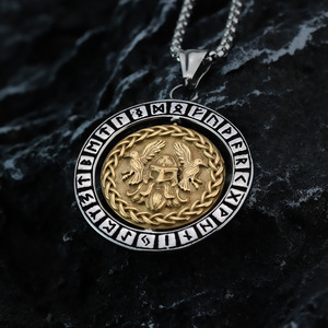 Collar con colgante de runas vikingas de Yunnique, colgante de Odin giratorio de 360 ​​grados, acero de titanio, Color dorado, regalo, joyería, accesorio de moda - Product Image 1