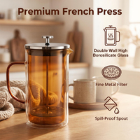Cafetière à piston portable isolée en verre borosilicate de 600 ml avec filtre en acier inoxydable pour la maison
