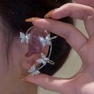 New Style Silver Plated Butterfly Ear Clips Without Piercing Sparkling Zircon Ear Cuff Clip Butterfly Earrings Wedding Jewelry