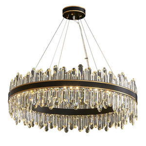 Lustre pendentif en cristal moderne rectangle noir anneau rond Led cercle sur îlot de cuisine - Product Image 6