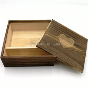 Stained Walnut Color Sliding Lid Wooden Storage Boxes with Compartments Wooden Memory Print Box for USB <strong>Wedding</strong> Photo <strong>Keepsakes</strong> - Product Image 2