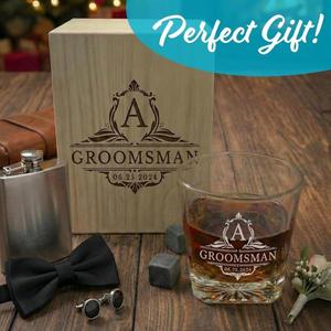 Custom Logo 10oz Old Fashioned <b>Square</b> Bourbon Whiskey Glass Gift <b>Set</b> with 3 Chilling Whisky Rocks for Birthday - Product Image 4