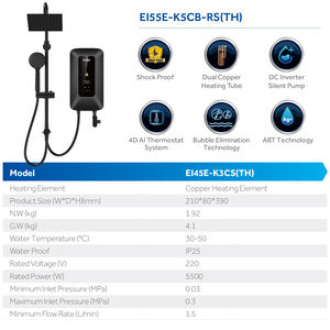 Chauffe-<span class=keywords><strong>eau</strong></span> instantané sans réservoir 220V 5,5 kW 50Hz, douche à main électrique, système basse <span class=keywords><strong>pression</strong></span> économique pour usage extérieur, CE - Product Image 2