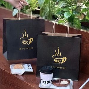 Bolsa de Papel Kraft Personalizada con Logotipo, Ecológica, Reciclable, para Comida para Llevar, Café, Té, Entrega de Alimentos, con Asa - Product Image 2