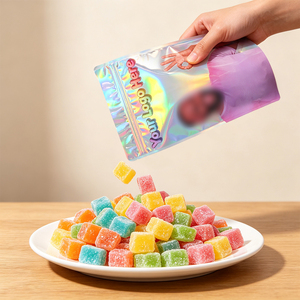 Sachets Mylar Holographiques Refermables en Gros avec Logo Personnalisé et <span class=keywords><strong>Photo</strong></span> Imprimée – Pochettes Verticales pour Emballage de Bonbons, Cadeaux et Oursons Gommeux - Product Image 2