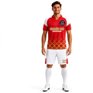 Custom Football Team T-Shirt Red and <b>White</b> Football Training Set Sublimated Soccer Set Uniforms T- Shirt Football Men - Product Image 1
