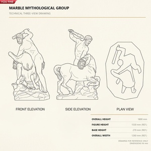 YOUFINE Estatua de Hércules y el Toro Cretense Tallada a Mano en Mármol Blanco, Escultura de Lucha de <span class=keywords><strong>la</strong></span> Mitología Griega para Museo - Product Image 2