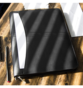 Map Portofolio Ritsleting <span class=keywords><strong>3</strong></span> Cincin dengan Bantalan Tulis Kulit PU Folder Profesional untuk Wawancara Bisnis Kantor, Hitam Cokelat - Product Image 3