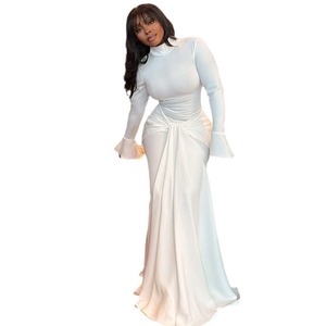 Gonna a tubino da donna <span class=keywords><strong>autunno</strong></span>/inverno stile streetwear europeo-americano, tinta unita, con maniche a campana, vita alta, collo alto e nastro - Product Image 5