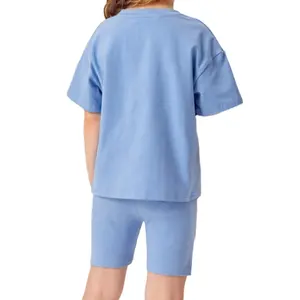 Kids Summer Wears T Shirts Oversized Custom Girl Short Set Tracksuit Custom 2 Piece For Kids Biker Shorts Set