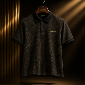 Polo homme noir et or à manches courtes, micro-points, polo de golf haut de gamme, logo personnalisé, marque privée, fabricant OEM ODM, fournisseur - Product Image 3
