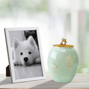 Urna Funeraria in Ceramica per Ceneri di Animali Domestici, Scatola Commemorativa per Cani e Gatti con Impronte di Zampe sul Coperchio, Logo Personalizzato - Product Image 5