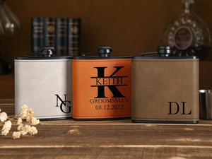 <span class=keywords><strong>Regalo</strong></span> <span class=keywords><strong>di</strong></span> Nozze Personalizzata Incisa in Pelle Fiaschetta per Testimoni dello Sposo in Acciaio Inox 6oz per Uomini - Product Image 6