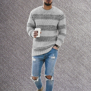 Pull rayé pour homme, coupe ajustée, col rond, manches longues, tricot, automne-hiver, mode jeune, style européen et américain - Product Image 3