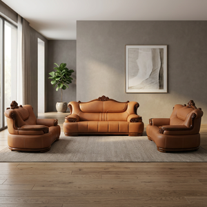 Juego de Sofás Modernos de Cuero Genuino Tallado a Mano Estilo Barroco Real, Muebles de Lujo para Sala de Estar, Apartamento, Villa, Vestíbulo de Hotel - Product Image 6