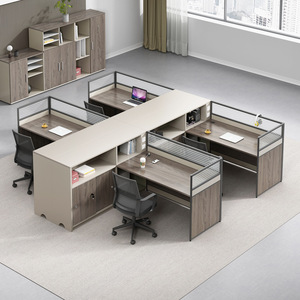 MFC MDF Cubic Office Table Partition Custom L-Shape <strong>Corner</strong> Wood <strong>Workstation</strong> with File Cabinet - Product Image 2