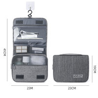 Trousse de toilette suspendue de voyage portable en polyester cationique gris sur mesure trousse de maquillage étanche pour homme avec logo