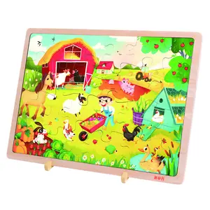 COMMIKI Puzzle kayu untuk anak-anak, teka-teki mainan pendidikan bayi untuk anak, mobil hewan kartun, teka-teki kayu, pendidikan dini