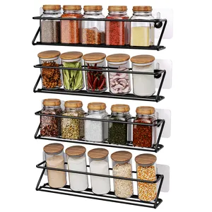 4-Tier Metal Spice Rack For Cupboard Kitchen Seasoning Hanging Wall Mounted Shelf