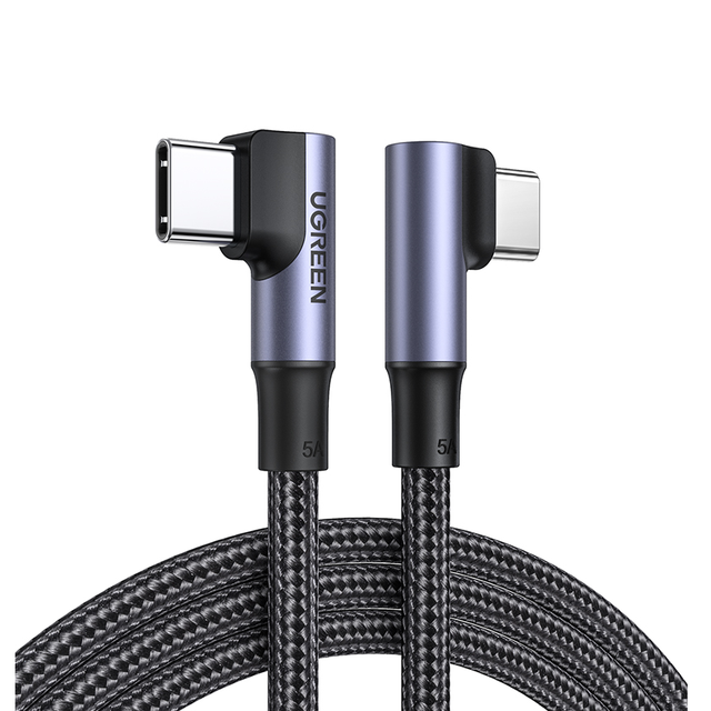 UGREEN 100W PD3.0 USB C Cable 90 Degree Unique Design USB C Fast Charging Cord Max 100W Power Delivery Safe Charging Cable