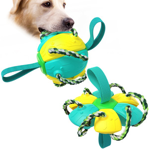 Interactive Dog Chew <b>Ball</b> with Rope and Handle Yellow Green Plastic <b>Exercise</b> Toy for Dogs - Product Image 1