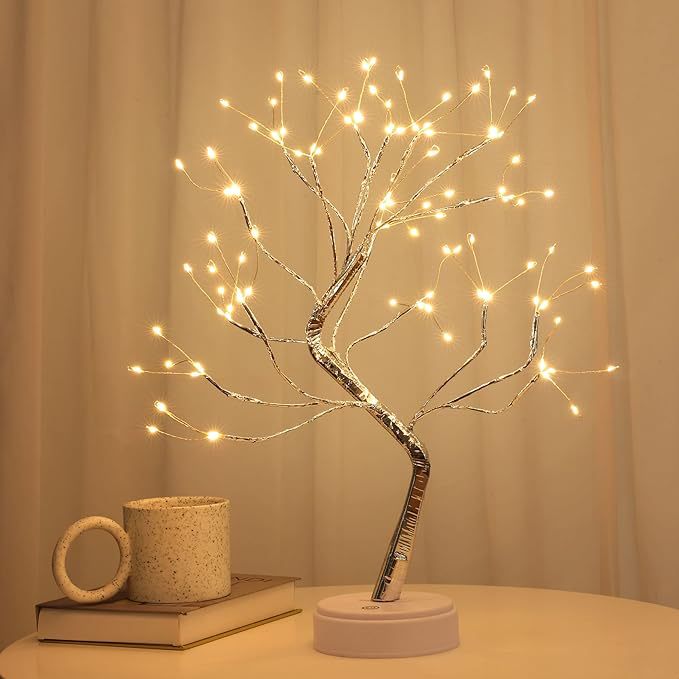Lámpara de árbol de 108 luces (rama plateada, luz cálida)