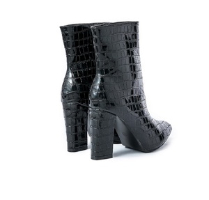 Bottes pour femme à talon épais, noires, mi-mollet, à talons aiguilles, style mode - Product Image 6