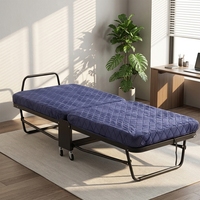 Cadre de lit simple pliable en métal bleu traditionnel personnalisé avec rangement pour salon, chambre, villa, hôtel, mobilier sur mesure