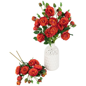 زهور بلمسة حقيقية زهور برتقالية وأحمر زهور كاميليا صناعية بساق طويلة ديي باقة زفاف ديكور زفاف زهور صناعية ورود حرير - Product Image 4