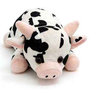 Peluche de vaca lechera negra con manchas, personalizado, con orejas y nariz rosas, suave y esponjoso, juguete de peluche de vaca de granja, regalo. - Product Image 1