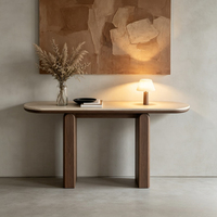 Console d'entrée ultra-étroite en bois massif de style Wabi-Sabi, avec base en piédestal, pour salon et mobilier de maison
