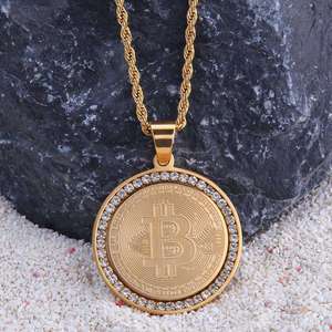 Personalizado al por mayor de alta calidad chapado en oro de acero inoxidable circón moneda colgante collar joyería - Product Image 3