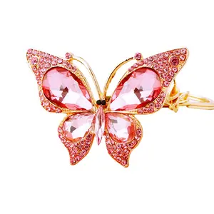 Kleurrijke Crystal Butterfly Sleutelhanger Metalen Legering Creatieve Damestas Sleutelhanger Mobiele Telefoon Auto Sleutelhanger Ring Cadeau