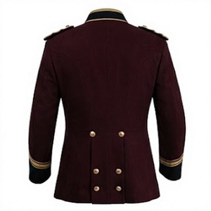 Veste uniforme pour homme, style tunique formelle bordeaux, pour cérémonie, avec revers et écussons d'épaule à tresse dorée - Product Image 2