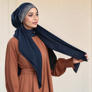 Turbante <span class=keywords><strong>Hijab</strong></span> instantáneo para mujer con banda cómoda y diamantes de imitación-Pañuelo de poliéster fácil de usar (color sólido) - Product Image 5