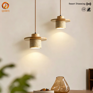 Lampada a Sospensione in Travertino Giallo Stile Giapponese Chic, Piccola, Intelligente, Dimmerabile, in Legno Antico di Alta Qualità per Sala da Pranzo, Naturale - Product Image 1